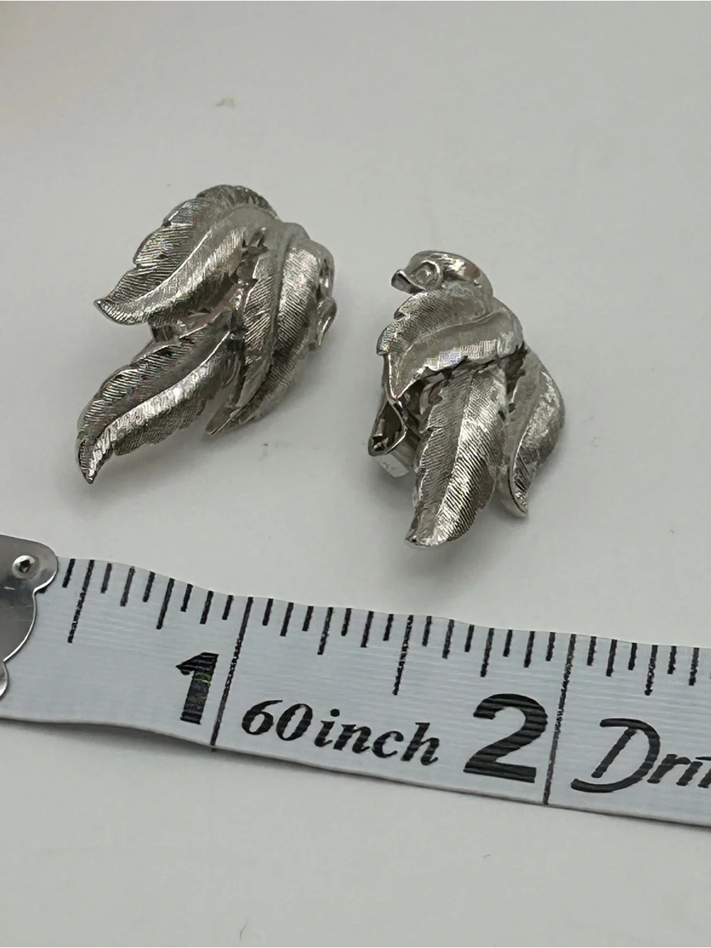 Vintage Trifari Silver Tone Feather Leaf Clip Earrings